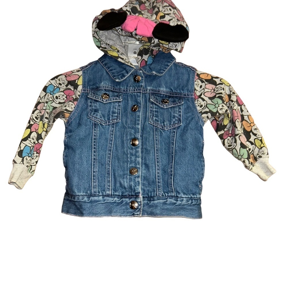 Disney parks Minnie Mouse ears hooded jean jacket toddler size 2 girls kids